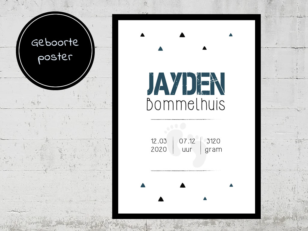 Geboorteposter blauw baby kado kopen