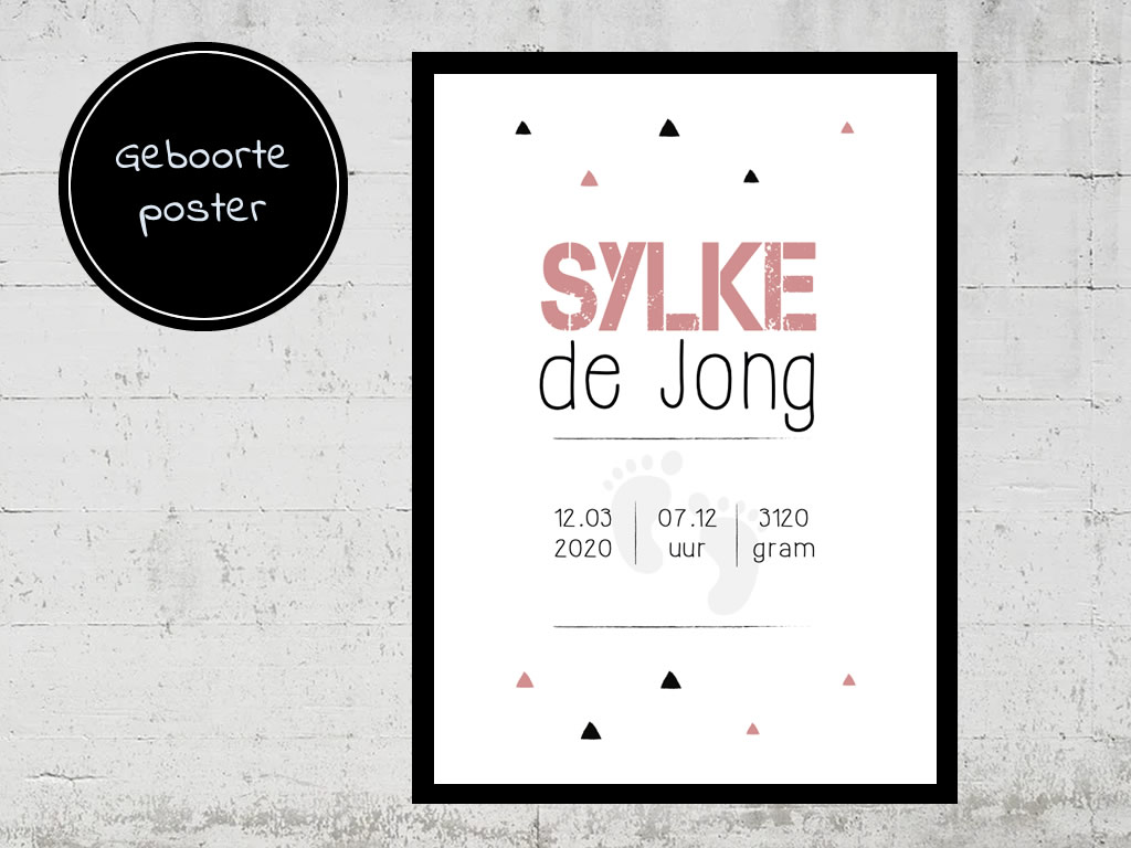 Geboorteposter oudroze baby kado kopen