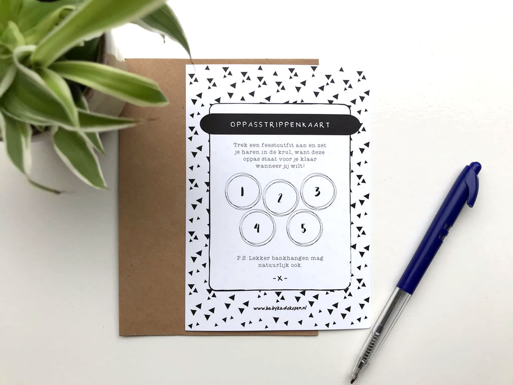 Oppasstrippenkaart met envelop z/w 1 Oppasstrippenkaart met envelop z/w